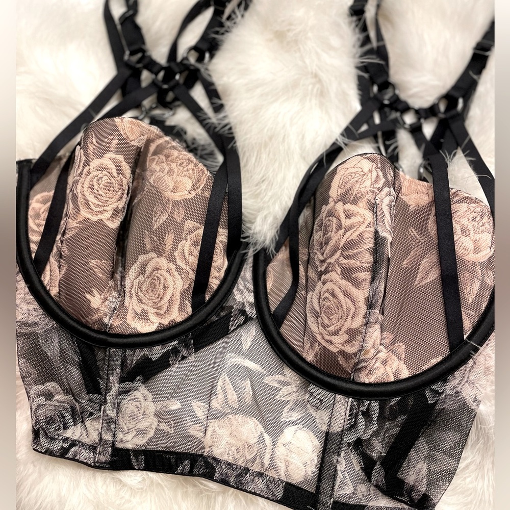 Victoria Secret Sexy Floral Corset in Black and Nude